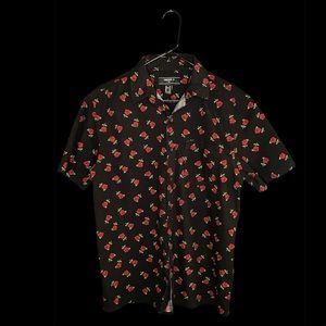 Rose Print Button-Down Shirt - Medium Men